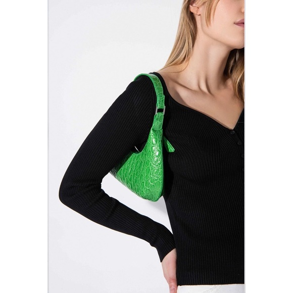 BY FAR Handbags - NWT BY FAR Baby Amber Emerald Circular Croco Leather Mini Bag